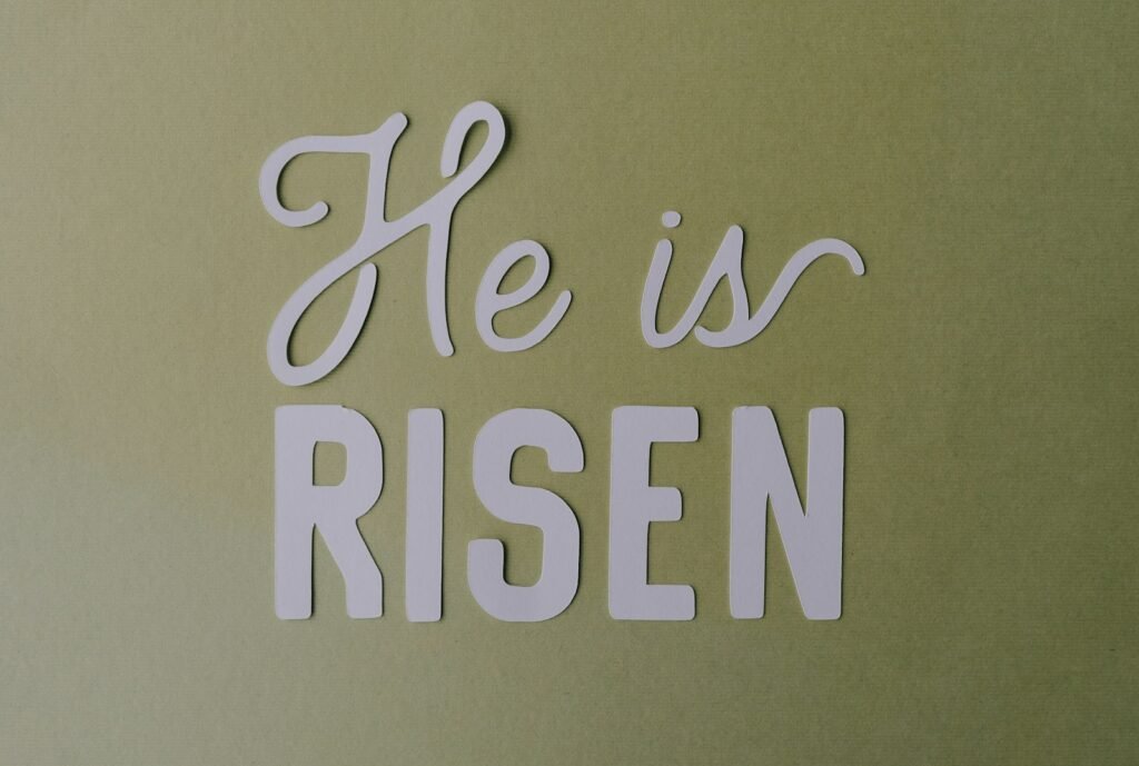 He is risen, written on a wall.